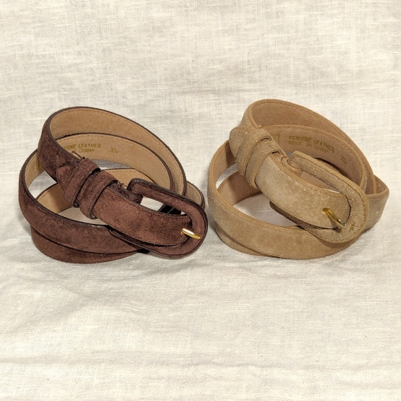 Laura Gayle Accessories - Lot of 2 Laura Gayle Suede Leather Belts Brown Tan Women's Sz XL